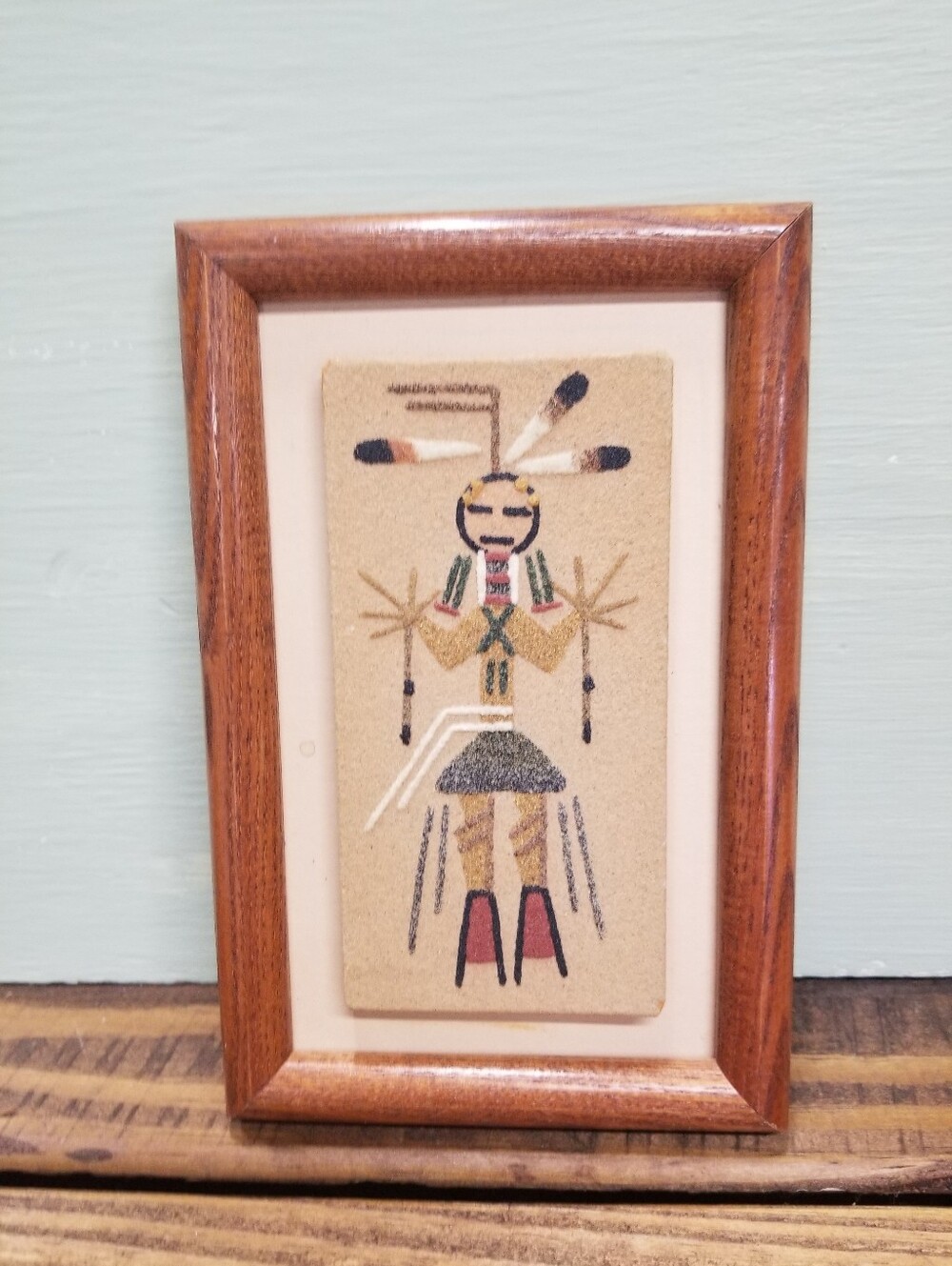 Vintage Framed Native Sand Art Wall Decor in Tan